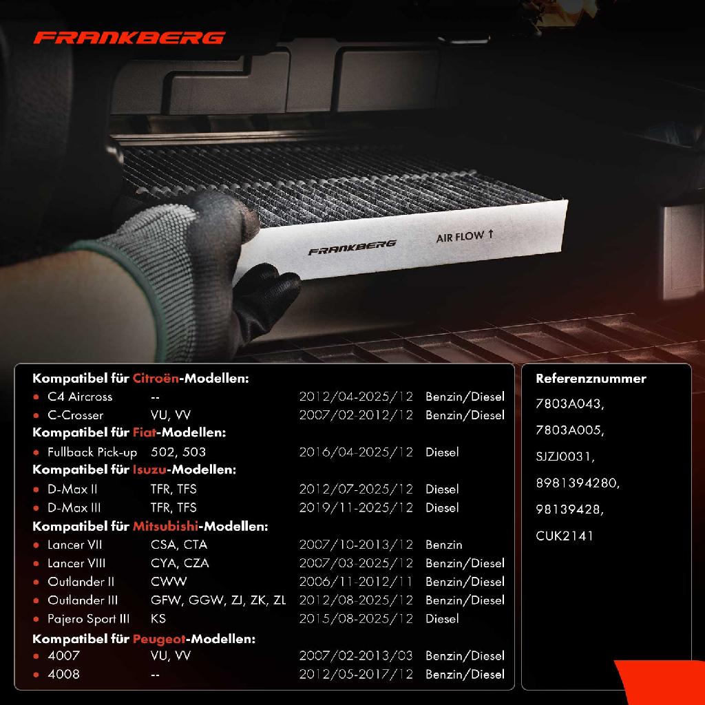1x Innenraumfilter Aktivkohle für Citroën C4 Peugeot 4008 Fiat Mitsubishi Isuzu