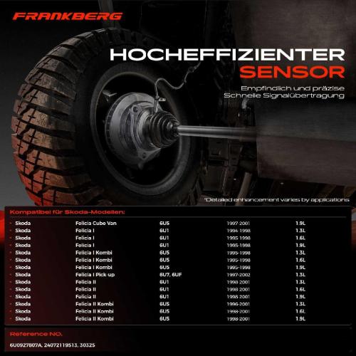 Frankberg 1x ABS Sensor Hinterachse rechts für Skoda Felicia Cube Van I Kombi Pick-up II 1.9L 1.3L 1.6L 1994-2002 Bild Frankberg 1x ABS Sensor Hinterachse rechts für Skoda Felicia Cube Van I Kombi Pick-up II 1.9L 1.3L 1.6L 1994-2002
