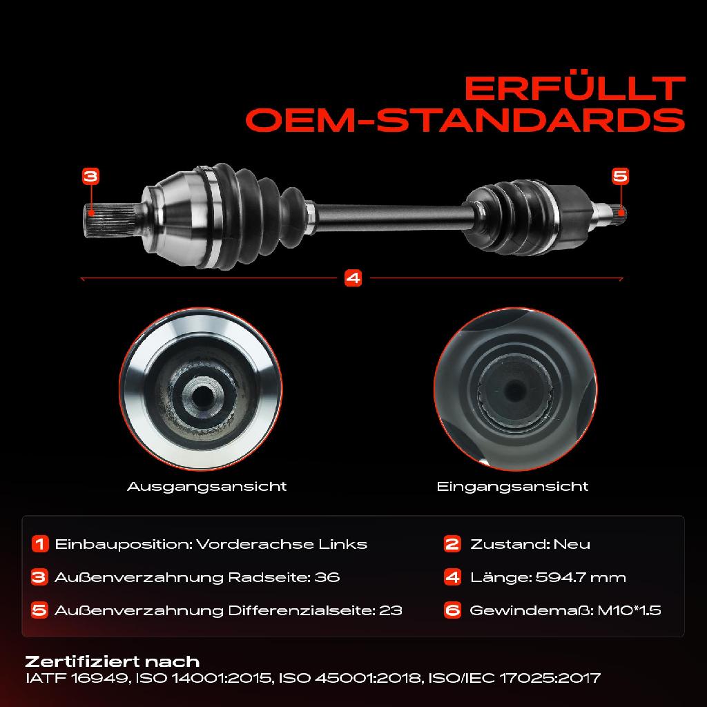 1x Antriebswelle Vorderachse Links für Ford Focus II Stufenheck Volvo C30