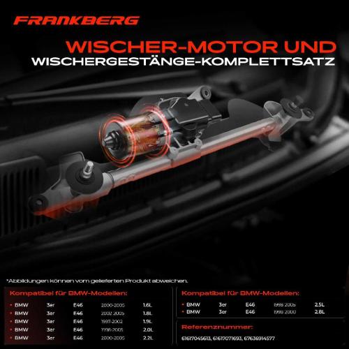 Frankberg 1x Wischerarm Scheibenwischer Vorne für BMW 3er Cabriolet Compact Coupe E46 Bild Frankberg 1x Wischerarm Scheibenwischer Vorne für BMW 3er Cabriolet Compact Coupe E46