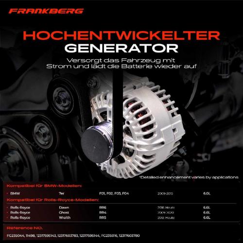 Frankberg 1x Lichtmaschine Generator für BMW F01 F02 F03 F04 Rolls-Royce Dawn Ghost Bild Frankberg 1x Lichtmaschine Generator für BMW F01 F02 F03 F04 Rolls-Royce Dawn Ghost
