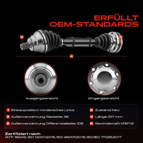 Frankberg 1x Antriebswelle Vorderachse Links für VW Passat Tiguan Touran Van CC Caddy V Audi A3 Q3 Seat Skoda Bild Frankberg 1x Antriebswelle Vorderachse Links für VW Passat Tiguan Touran Van CC Caddy V Audi A3 Q3 Seat Skoda