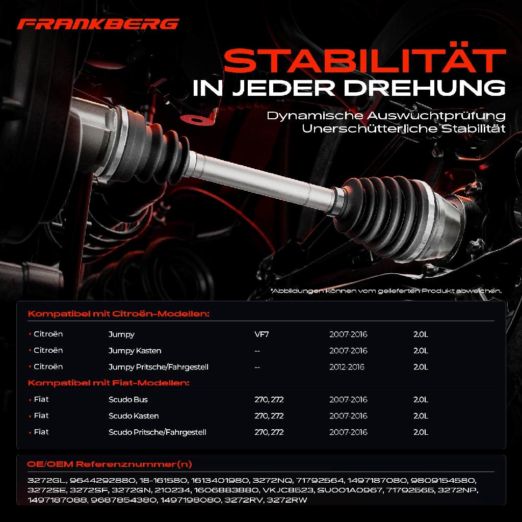 1x Antriebswelle Vorderachse Links für Citroën Jumpy VF7 Fiat Scudo 270 272 2007-2016 2.0L