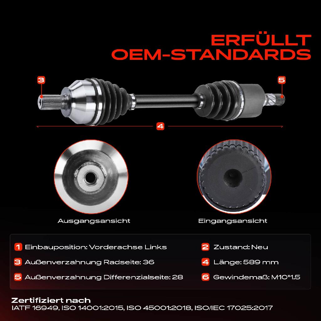 1x Antriebswelle Vorderachse Links für Mazda 3 Stufenheck BK 2.0L 2003-2005
