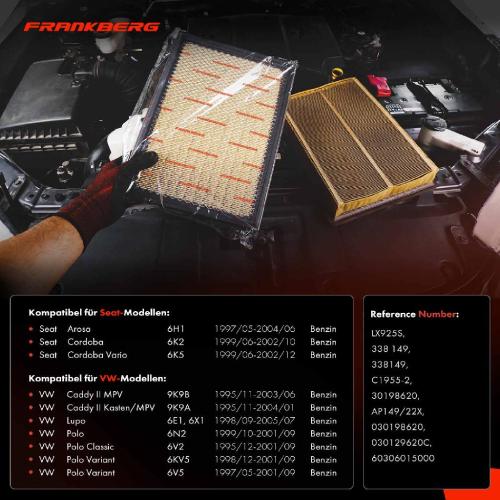 Frankberg 4x Luftfilter Filtereinsatz für VW Polo 6N2 6V5 Lupo 6E1 6X1 Seat Arosa 6H1 Caddy 1997-2005 Bild Frankberg 4x Luftfilter Filtereinsatz für VW Polo 6N2 6V5 Lupo 6E1 6X1 Seat Arosa 6H1 Caddy 1997-2005