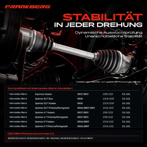 Frankberg 1x Antriebswelle Vorderachse für Mercedes-Benz Esprinter Kasten B907 B910 B906 2006-2021 Bild Frankberg 1x Antriebswelle Vorderachse für Mercedes-Benz Esprinter Kasten B907 B910 B906 2006-2021