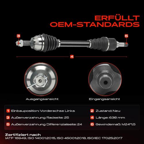 1x Antriebswelle Vorderachse Links für Citroën C3 Picasso SH 1.4L 1.6L 2008-2015 Bild 1x Antriebswelle Vorderachse Links für Citroën C3 Picasso SH 1.4L 1.6L 2008-2015