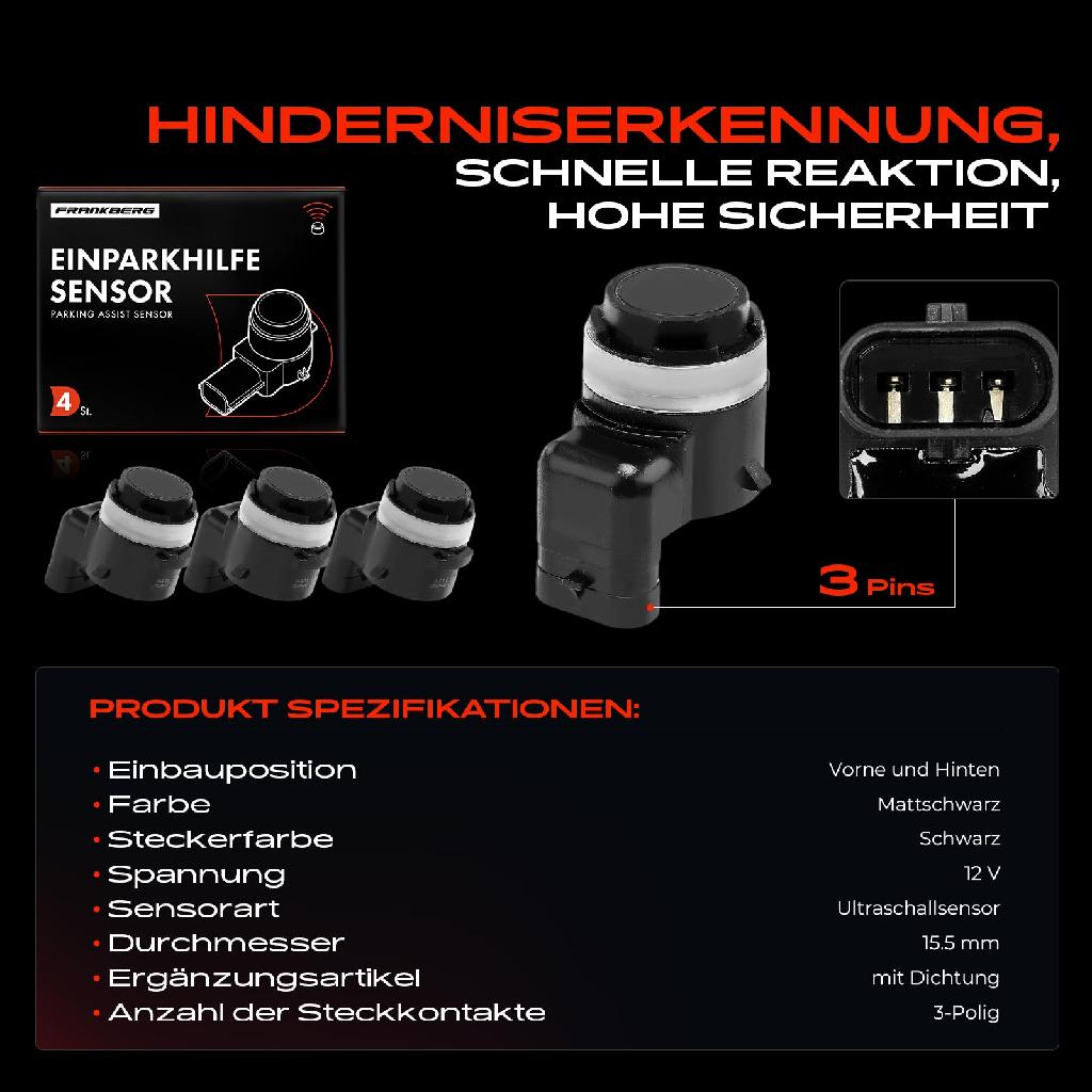 4x Parksensor PDC Sensor Vorne und Hinten für Audi A3 Q7 TT MINI Mini BMW X1 X3 Porsche Macan