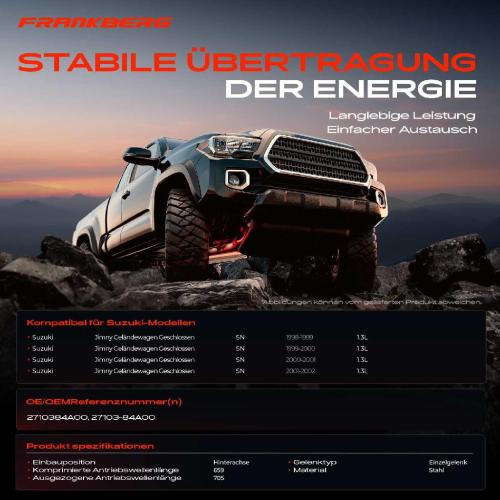1x Kardanwelle Gelenkwelle Hinterachse für Suzuki Jimny SUV SN 1.3L 1998-2002 Bild 1x Kardanwelle Gelenkwelle Hinterachse für Suzuki Jimny SUV SN 1.3L 1998-2002