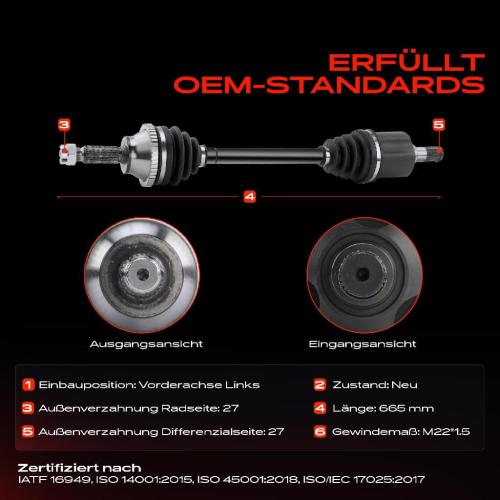 1x Antriebswelle Vorderachse Links für Hyundai Sonata EF Trajet FO 2.0L 2.4L 2.7L 1998-2008 Bild 1x Antriebswelle Vorderachse Links für Hyundai Sonata EF Trajet FO 2.0L 2.4L 2.7L 1998-2008