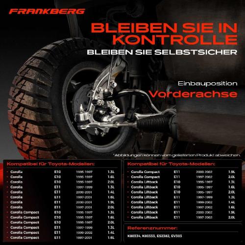 Frankberg 1x Querlenker Satz Vorderachse für Toyota Corolla Compact Liftback Station Wagon 1.3L 1.6L 1.4L 1992-2002 Bild Frankberg 1x Querlenker Satz Vorderachse für Toyota Corolla Compact Liftback Station Wagon 1.3L 1.6L 1.4L 1992-2002