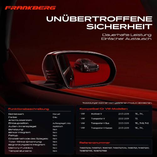 Frankberg 1x Au enspiegel Links f r VW Transporter V 7J Multivan V 7E 7H 2003-2009 Bild Frankberg 1x Au enspiegel Links f r VW Transporter V 7J Multivan V 7E 7H 2003-2009