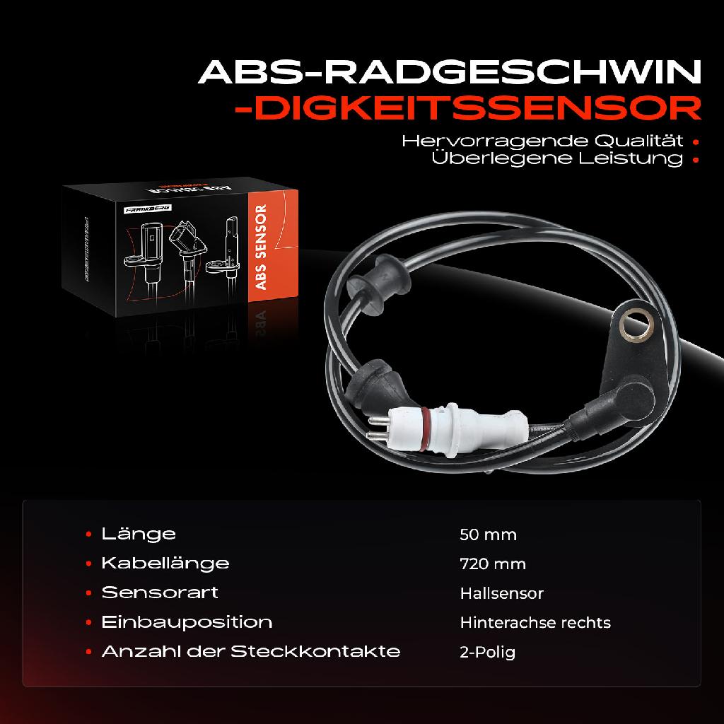 1x ABS Sensor Hinterachse rechts für Renault Kangoo Express 1.2L 1.4L 1.5L 1.6L 1.9L 1997-2007