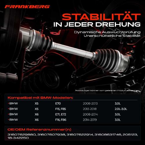 Frankberg 1x Antriebswelle Vorderachse Rechts für BMW X5 E70 F15 F85 X6 E71 E72 F16 F86 2008-2019 Bild Frankberg 1x Antriebswelle Vorderachse Rechts für BMW X5 E70 F15 F85 X6 E71 E72 F16 F86 2008-2019