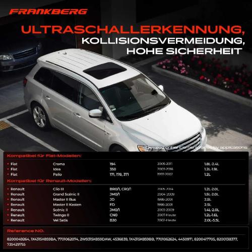 Frankberg 4x Parksensor PDC Sensor Vorne und Hinten für Renault Clio Megane Scénic Twingo Fiat Bild Frankberg 4x Parksensor PDC Sensor Vorne und Hinten für Renault Clio Megane Scénic Twingo Fiat