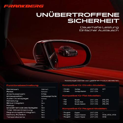 Frankberg 1x Außenspiegel Rechts für Citroën Jumpy Kasten Fiat Scudo Bus Pritsche Peugeot Expert Bild Frankberg 1x Außenspiegel Rechts für Citroën Jumpy Kasten Fiat Scudo Bus Pritsche Peugeot Expert