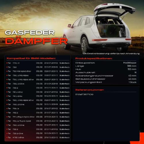 1x Gasfeder Dämpfer Heckklappe für BMW 7er G11 G12 Stufenheck Bj ab 2015 Bild 1x Gasfeder Dämpfer Heckklappe für BMW 7er G11 G12 Stufenheck Bj ab 2015