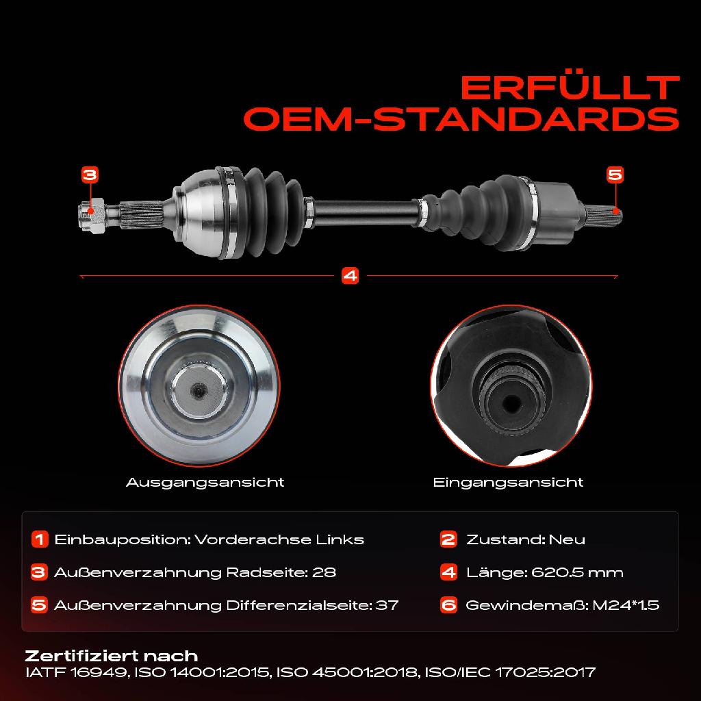 1x Antriebswelle Vorderachse Links für Peugeot 407 Coupe SW 6D 6C 6E Citroën C5 III Break C6 RD TD
