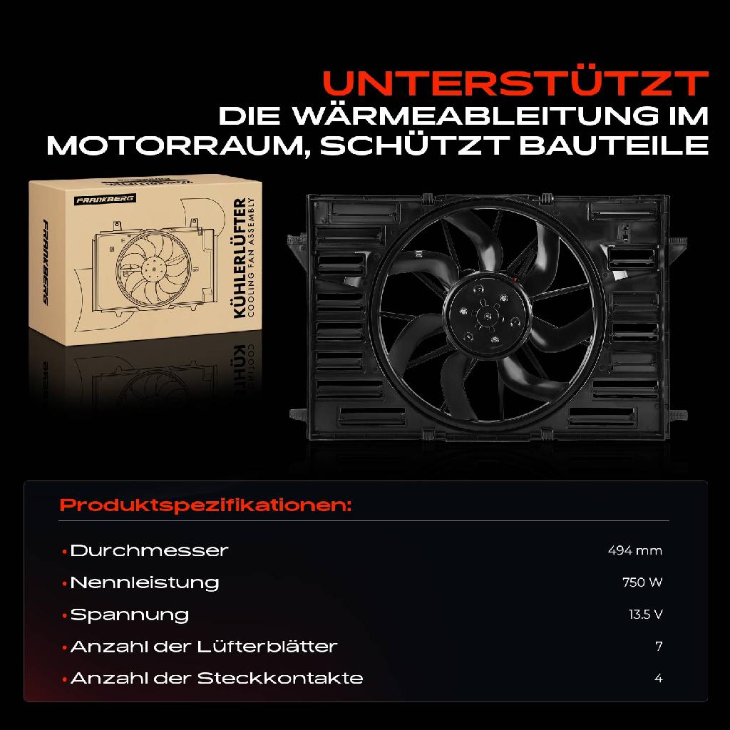 1x Motorkühller Einfachlüfter mit Kühlerlüfterrahmen Audi A4 8W A6 4A A7 Q7 Q8 2.0 3.0 4.0L