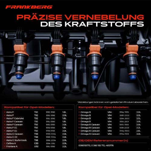 Frankberg 6x Einspritzventil Einspritzdüse für Opel Astra F G Calibra A Frontera A Omega B Bild Frankberg 6x Einspritzventil Einspritzdüse für Opel Astra F G Calibra A Frontera A Omega B