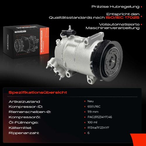 Frankberg 1x Klimakompressor für Peugeot 308 II L3 LB LH LP LW Citroën C4 Bj ab 2013 Bild Frankberg 1x Klimakompressor für Peugeot 308 II L3 LB LH LP LW Citroën C4 Bj ab 2013