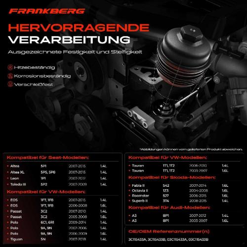 1x Deckel Ölfiltergehäuse für VW Golf Audi A3 Sportback 8P Seat Altea Skoda Fabia 2 Bild 1x Deckel Ölfiltergehäuse für VW Golf Audi A3 Sportback 8P Seat Altea Skoda Fabia 2