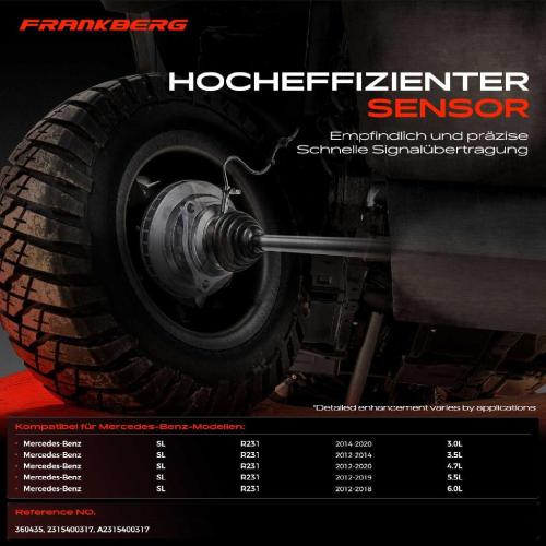 Frankberg 1x ABS Sensor Hinterachse beidseitig für Mercedes-Benz SL R231 3.5L 3.0L 4.7L 5.5L 6.0L 2012-2020 Bild Frankberg 1x ABS Sensor Hinterachse beidseitig für Mercedes-Benz SL R231 3.5L 3.0L 4.7L 5.5L 6.0L 2012-2020