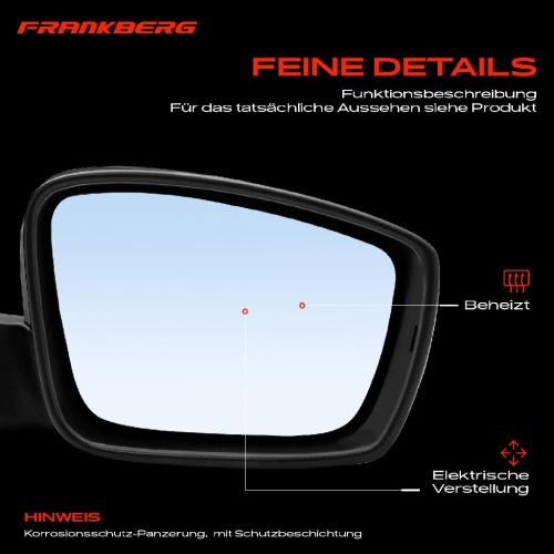 Frankberg 1x Außenspiegel Rechts für Seat Mii KE1 KF1 Skoda Citigo NF1 VW UP! 1.0L 2011-2023 Bild Frankberg 1x Außenspiegel Rechts für Seat Mii KE1 KF1 Skoda Citigo NF1 VW UP! 1.0L 2011-2023