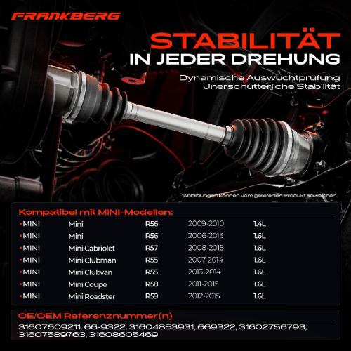 1x Antriebswelle Vorderachse Links für MINI R56 R55 R57 R58 R59 1.4L 1.6L 2006-2015 Bild 1x Antriebswelle Vorderachse Links für MINI R56 R55 R57 R58 R59 1.4L 1.6L 2006-2015