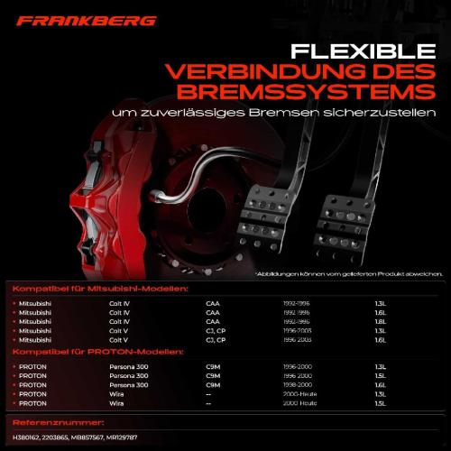 Frankberg 1x Bremsschlauch Bremsschläuche Hinterachse Links oder Rechts für Mitsubishi Colt V Lancer V VI PROTON Persona 300 400 Bild Frankberg 1x Bremsschlauch Bremsschläuche Hinterachse Links oder Rechts für Mitsubishi Colt V Lancer V VI PROTON Persona 300 400