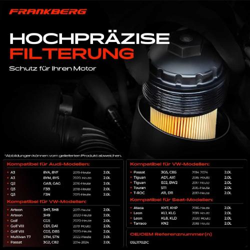 Frankberg 1x ÖlkühlerÖlfilter für VW Golf 8 Passat 3G2 Tiguan Audi Q2 Seat Leon Skoda Octavia Bild Frankberg 1x ÖlkühlerÖlfilter für VW Golf 8 Passat 3G2 Tiguan Audi Q2 Seat Leon Skoda Octavia