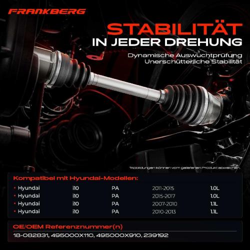 1x Antriebswelle Vorderachse Rechts für Hyundai i10 PA 1.0L 1.1L 2007-2017 Bild 1x Antriebswelle Vorderachse Rechts für Hyundai i10 PA 1.0L 1.1L 2007-2017