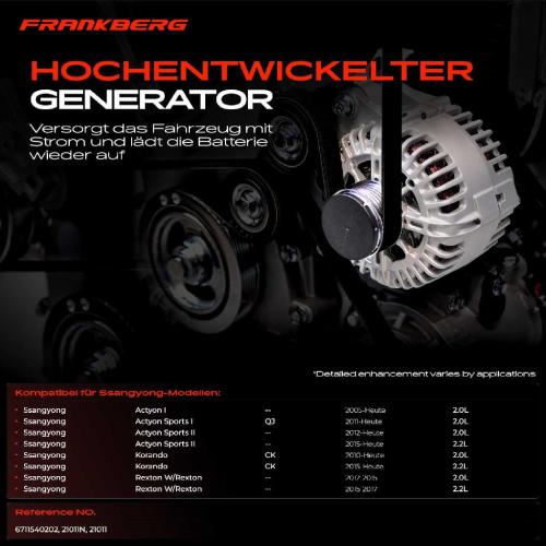 1x Lichtmaschine Generator für Ssangyong Actyon Korando Rexton W 2.0L 2.2L Bild 1x Lichtmaschine Generator für Ssangyong Actyon Korando Rexton W 2.0L 2.2L