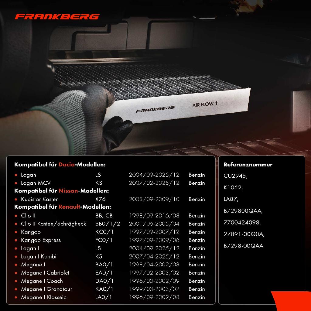 2x Innenraumfilter Aktivkohle für Dacia Logan LS Nissan Kubistar Renault Clio