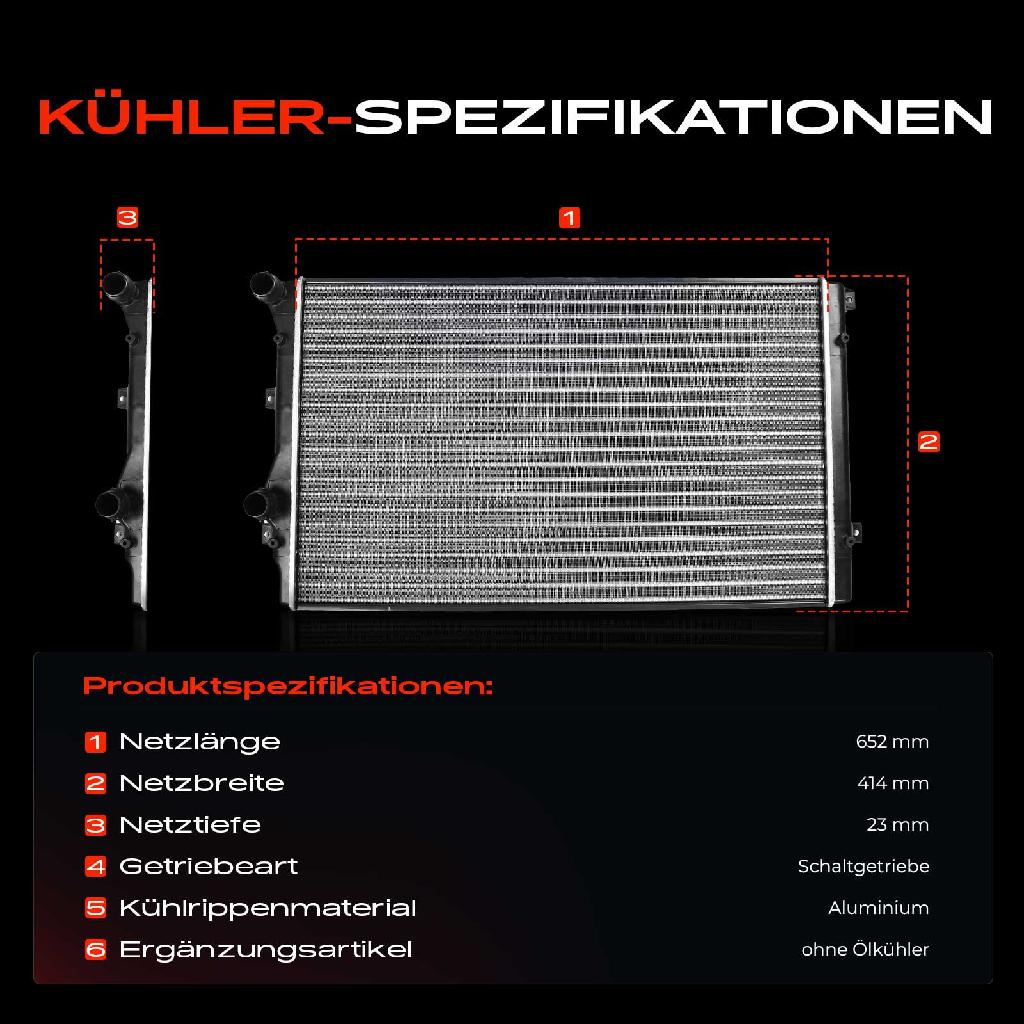 1x Kühler Wasserkühler Motorkühler für VW Golf V VI Passat Audi A3 8P Seat Skoda