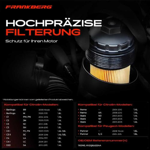 Frankberg 1x ÖlkühlerÖlfilter für Citroën Berlingo C2 C3 C4 Xsara Ford Fiesta Focus 1.4L 1.6L Bild Frankberg 1x ÖlkühlerÖlfilter für Citroën Berlingo C2 C3 C4 Xsara Ford Fiesta Focus 1.4L 1.6L