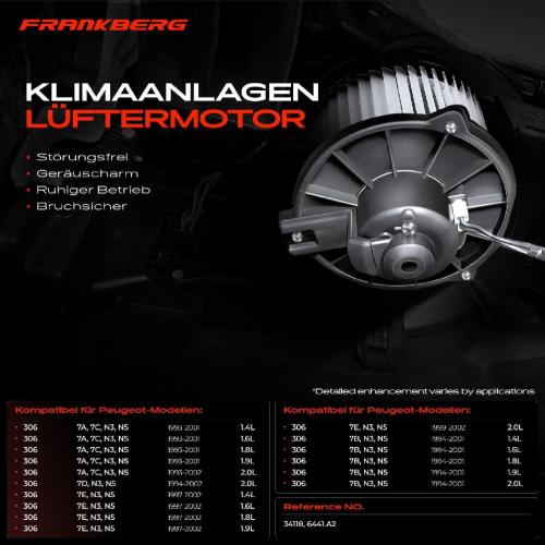 Frankberg 1x Gebläsemotor Innenraumgebläse für Peugeot 306 7B 7E 7A 7C 7D N3 N5 1993-2002 1.4L-2.0L Bild Frankberg 1x Gebläsemotor Innenraumgebläse für Peugeot 306 7B 7E 7A 7C 7D N3 N5 1993-2002 1.4L-2.0L