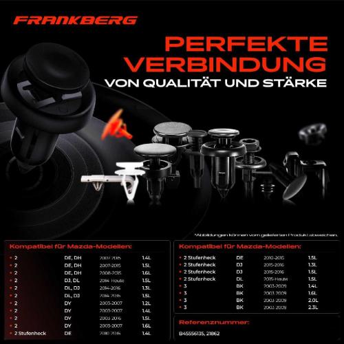 Frankberg 20x Befestigungsclips Stoßstange Unterboden für Mazda 2 DE DH 3 BK 6 Hatchback Bild Frankberg 20x Befestigungsclips Stoßstange Unterboden für Mazda 2 DE DH 3 BK 6 Hatchback
