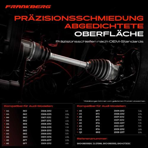 Frankberg 1x Antriebswelle Gelenksatz Vorne für Audi A4 8K2 8KH 8K5 A5 8T3 8F7 Q5 8RB 2008-2017 Bild Frankberg 1x Antriebswelle Gelenksatz Vorne für Audi A4 8K2 8KH 8K5 A5 8T3 8F7 Q5 8RB 2008-2017