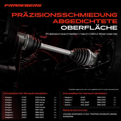 Frankberg 1x Antriebswelle Gelenksatz Vorderachse f r Renault Kangoo KC0/1 Megane I Sc nic JA0/1 Bild Frankberg 1x Antriebswelle Gelenksatz Vorderachse f r Renault Kangoo KC0/1 Megane I Sc nic JA0/1