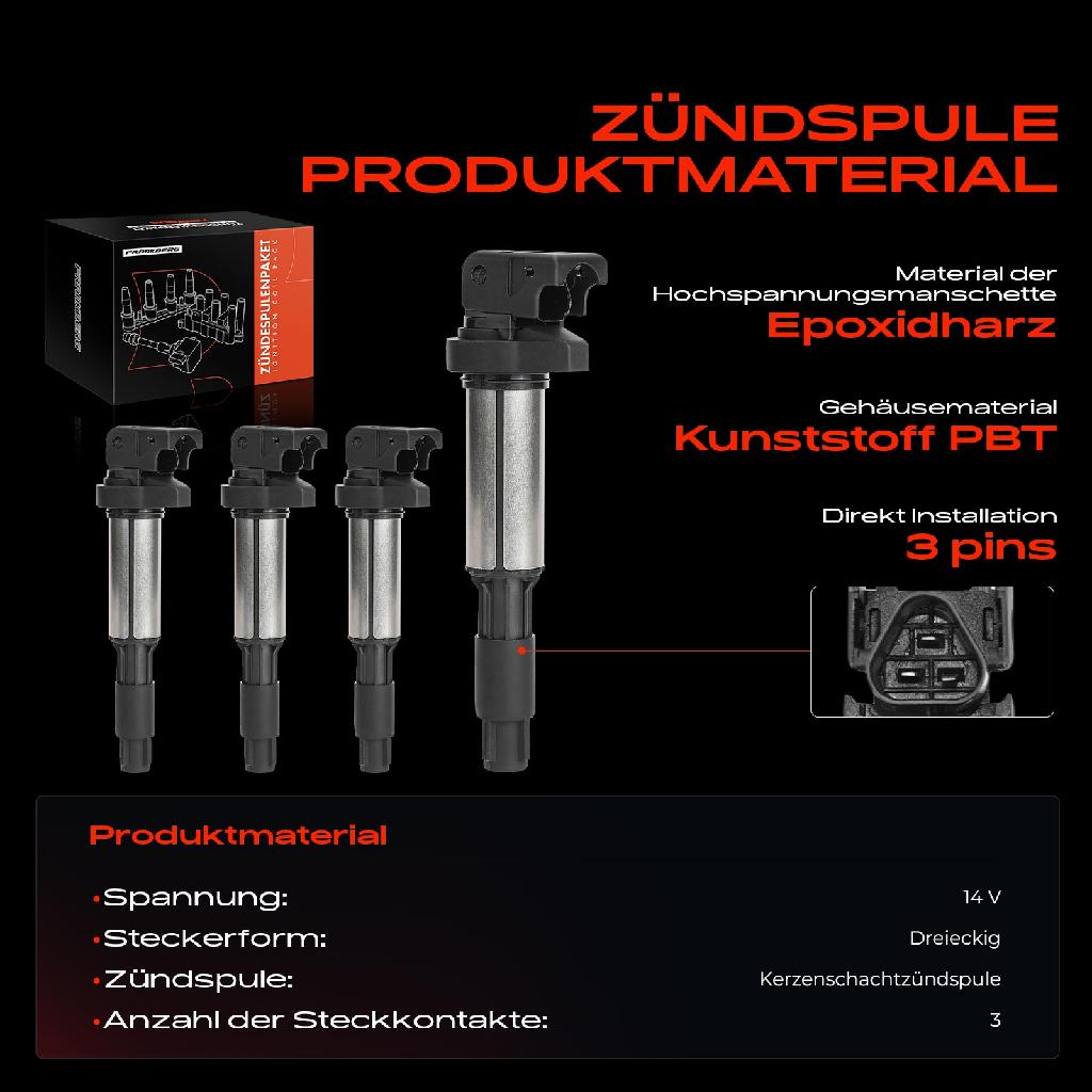 4x Zündmodul Zündspule für BMW E81 E87 F20 F21 E88 E82 F23 F22 F87 F34 E46 E90 F30 F80 E93 E92 E91 F31 F33 F83