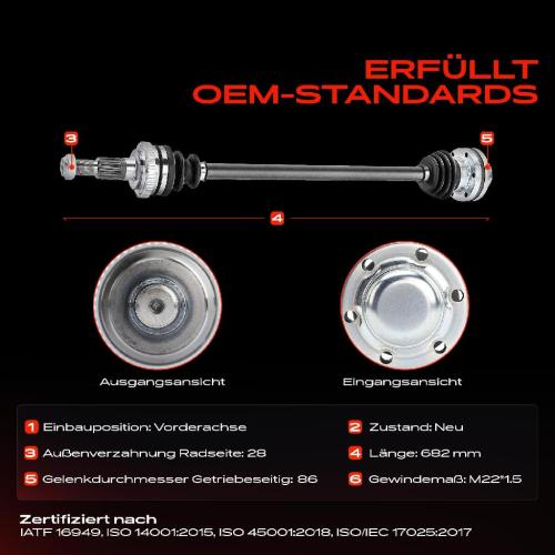 1x Antriebswelle Vorderachse für Porsche 911 911 Cabriolet 996 2000-2005 3.4L 3.6L Bild 1x Antriebswelle Vorderachse für Porsche 911 911 Cabriolet 996 2000-2005 3.4L 3.6L