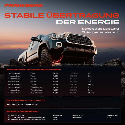 1x Kardanwelle Gelenkwelle Hinterachse für Mercedes-Benz Viano W639 Vito Bus Vito/Mixto Kasten 2.1L Bj ab 2010 Bild 1x Kardanwelle Gelenkwelle Hinterachse für Mercedes-Benz Viano W639 Vito Bus Vito/Mixto Kasten 2.1L Bj ab 2010