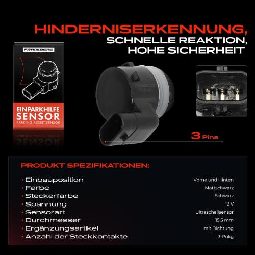 Frankberg 1x Parksensor PDC Sensor Vorne und Hinten für Audi A3 A4 A5 A6 Q2 TT Skoda Seat Bild Frankberg 1x Parksensor PDC Sensor Vorne und Hinten für Audi A3 A4 A5 A6 Q2 TT Skoda Seat
