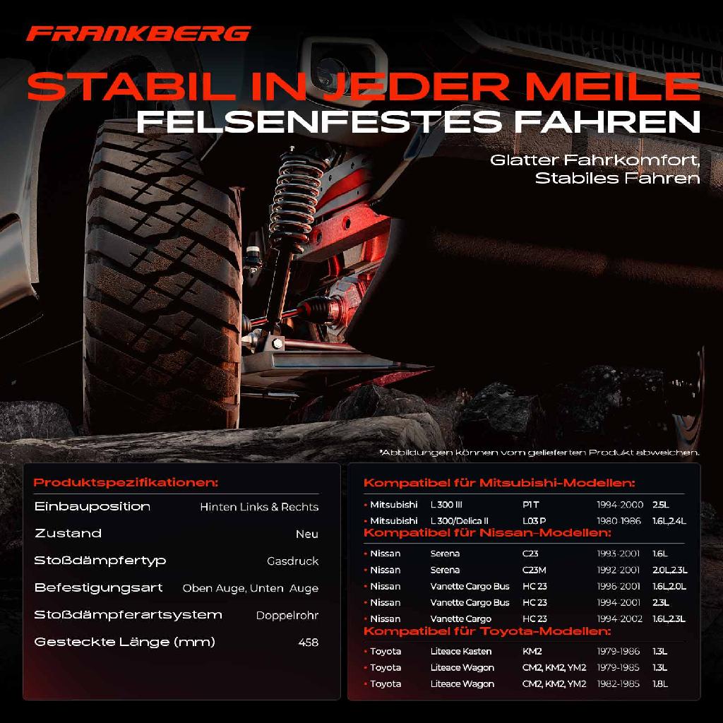 2x Stoßdämpfer Hinterachse für Mitsubishi L 300 Nissan Serena Toyota Liteace 1979-2002