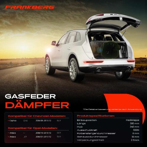 Frankberg 2x Gasfeder Dämpfer Heckklappe Chevrolet Captiva C140 Opel Antara L07 SUV 2006-2019 Bild Frankberg 2x Gasfeder Dämpfer Heckklappe Chevrolet Captiva C140 Opel Antara L07 SUV 2006-2019