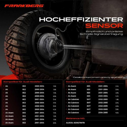Frankberg 1x ABS Sensor Hinterachse rechts für Audi A4 Avant Cabriolet 1.6L 1.8L 1.9L 2.0L 2.4L 2.5L 3.0L 4.2L 2000-2005 Bild Frankberg 1x ABS Sensor Hinterachse rechts für Audi A4 Avant Cabriolet 1.6L 1.8L 1.9L 2.0L 2.4L 2.5L 3.0L 4.2L 2000-2005