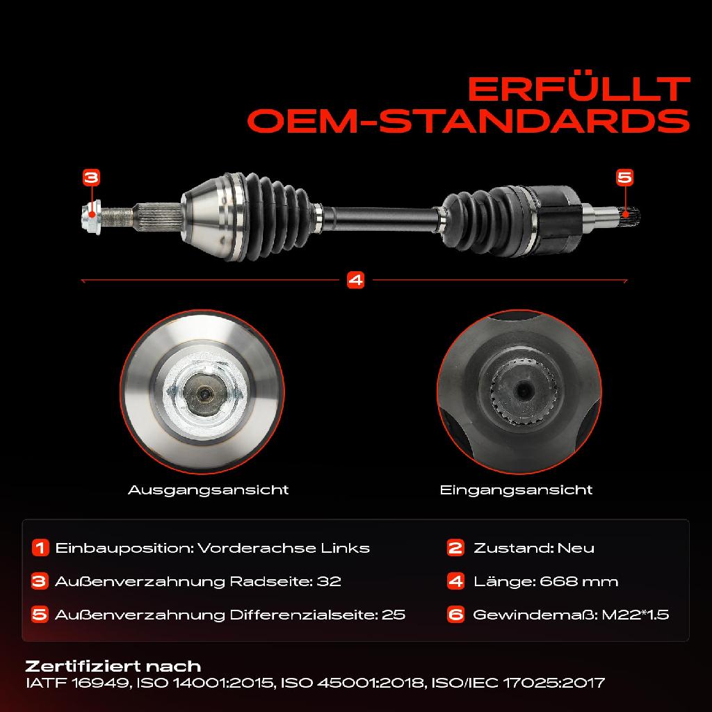 1x Antriebswelle Vorderachse Links für Chrysler Grand Voyager V RT