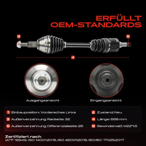 1x Antriebswelle Vorderachse Links für Chrysler Grand Voyager V RT Bild 1x Antriebswelle Vorderachse Links für Chrysler Grand Voyager V RT
