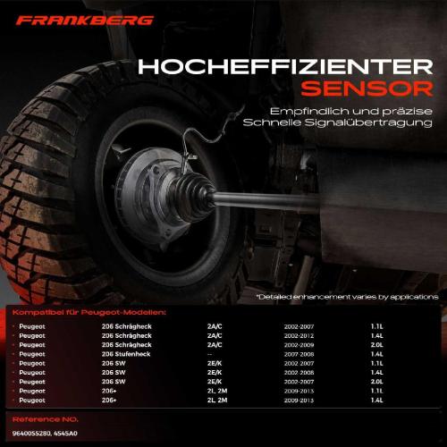 Frankberg 1x ABS Sensor Hinterachse beidseitig f r Peugeot 206 Schr gheck Stufenheck SW 206+ 1.1L 1.4L 2.0L 2002-2013 Bild Frankberg 1x ABS Sensor Hinterachse beidseitig f r Peugeot 206 Schr gheck Stufenheck SW 206+ 1.1L 1.4L 2.0L 2002-2013